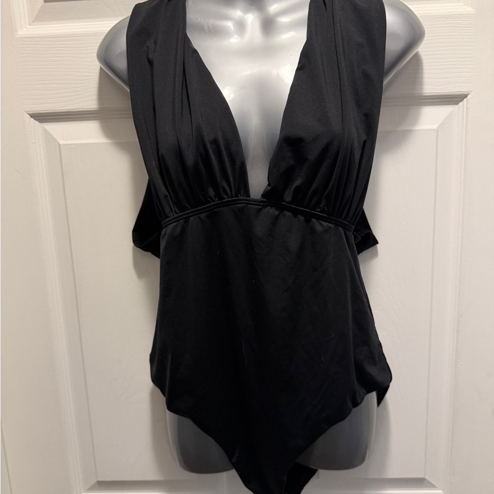ASOS Black Plunge One-Piece Swimsuit